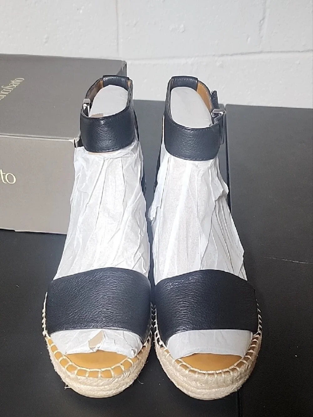 Franco Sarto Black and Natural Espadrille Wedge Clemens